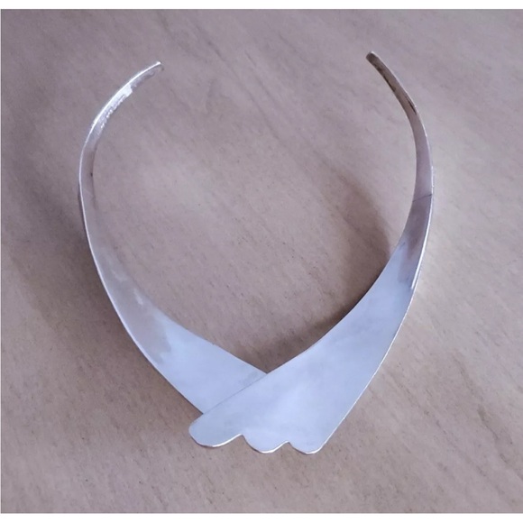 Taxco Mexico Sterling Silver Torc Necklace V Shaped Choker Collar 15-inch 76g - Picture 12 of 15